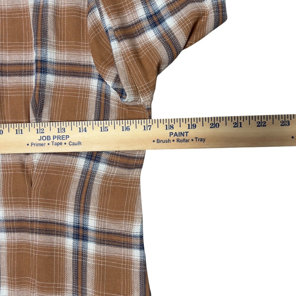 Anama` Tailored Farmcore Flannel Long Sleeve Button Brown Plaid Cozy Small Shirt - Picture 7 of 10